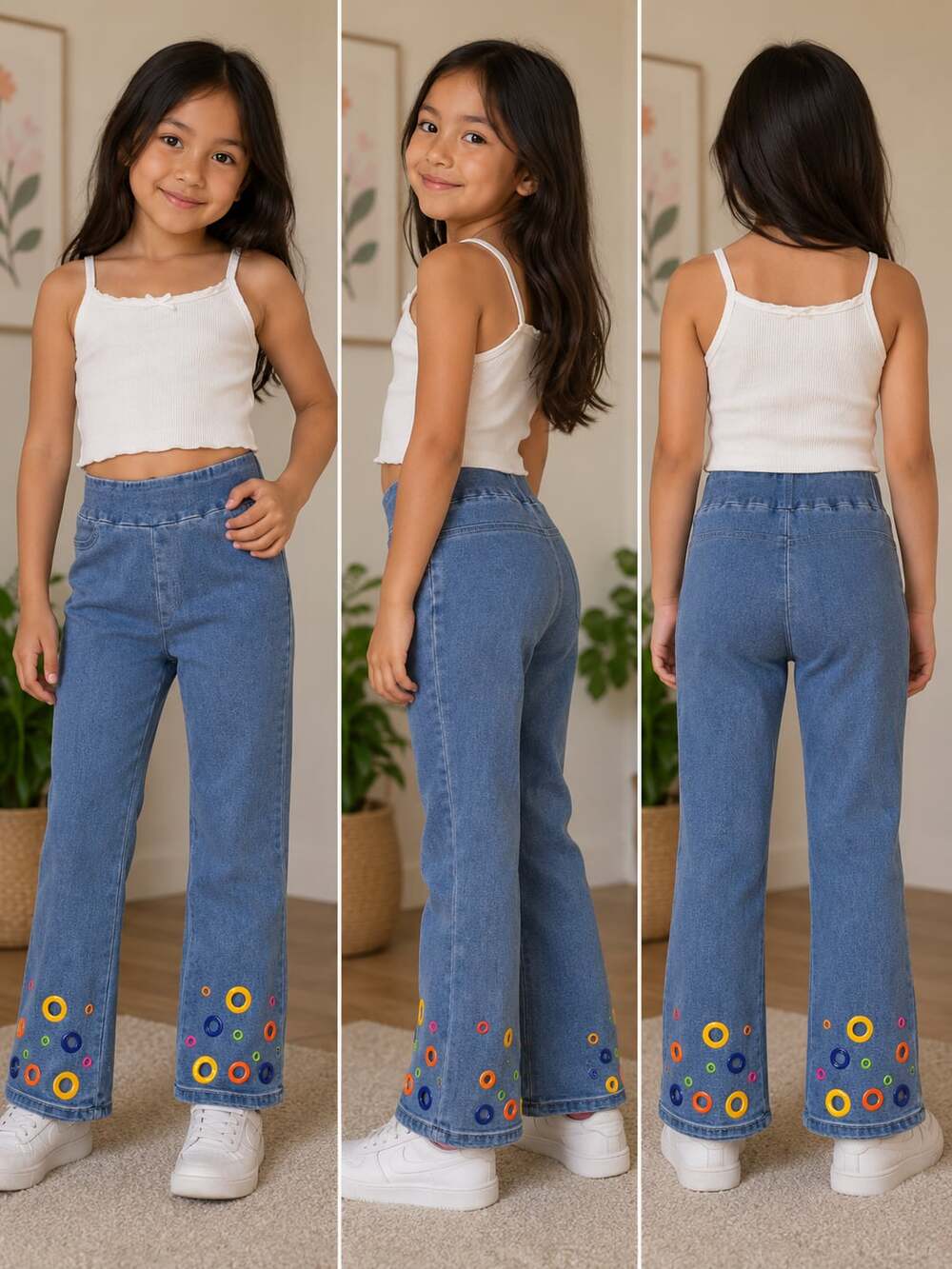 Ethyl Clothing Julie Pull-On Jeans Size 4 Embellished Grommet Hem